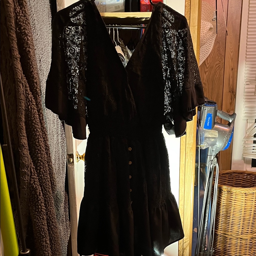 SHEIN Black Lace Long Sleeve Dress
